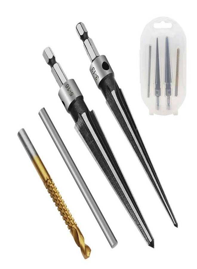 NIKTION 4pcs Tapered Reamer Tool Set, 3-13mm (1/8''-1/2'') & 5-16mm(1/2"-5/8") Bridge Pin Hole Hand Reamer Tool Detachable T-Handle Tapered Reamer for Guitars Wood Plastic PVC Pipes Cutting - Image 1